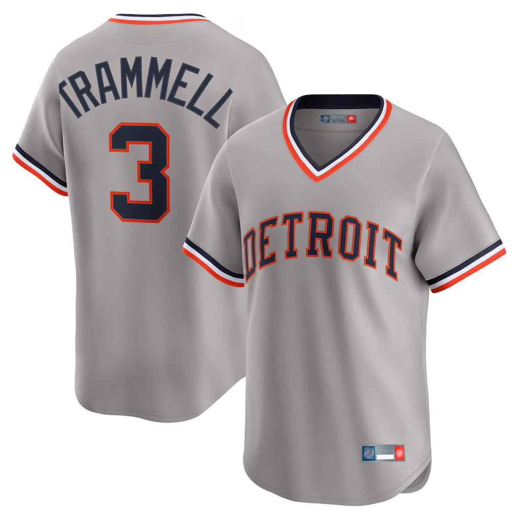 Kooe D.Tigers #3 Alan Trammell Player Gray Cooperstown T-shirt Home Game Stitched Jerseys
