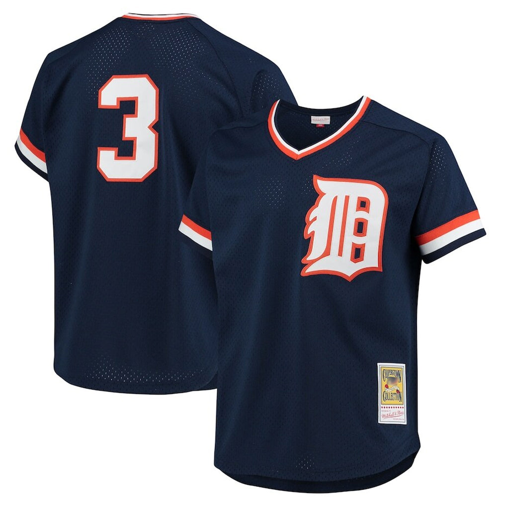 Kooe D.Tigers #3 Alan Trammell Player Mitchell & Ness Navy 1984 Mesh Batting Practice  T-shirt Stitched Jerseys