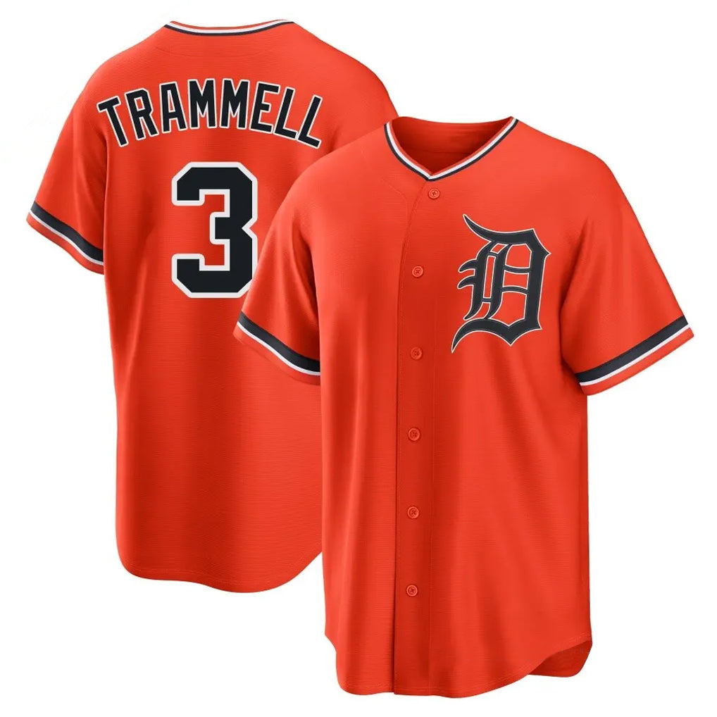 Kooe D.Tigers #3 Alan Trammell Player Orange Home Game Stitched Jerseys