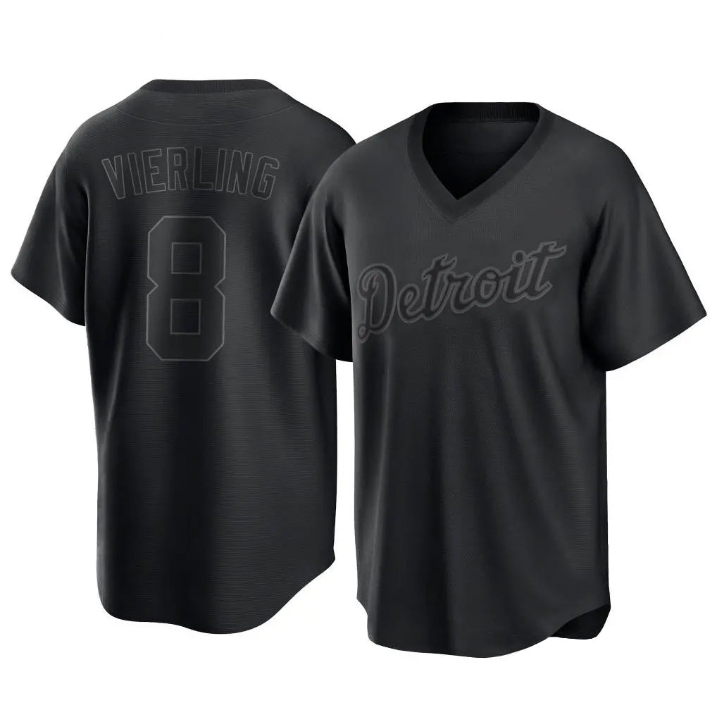 Kooe D.Tigers #8 Matt Vierling Player Black T-shirt Home Game Stitched Jerseys