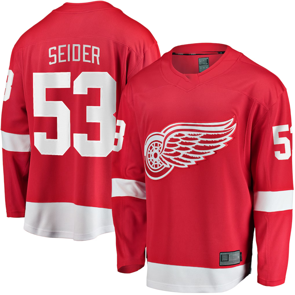 Kooe D.Red wings #53 Moritz Seider Red Home Breakaway Player Jerseys