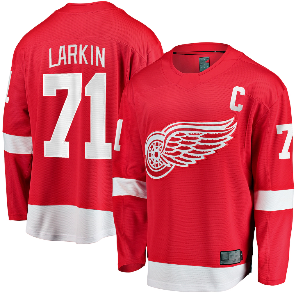 Kooe D.Red wings #71 Dylan Larkin Branded Red Captain Home Breakaway Jerseys