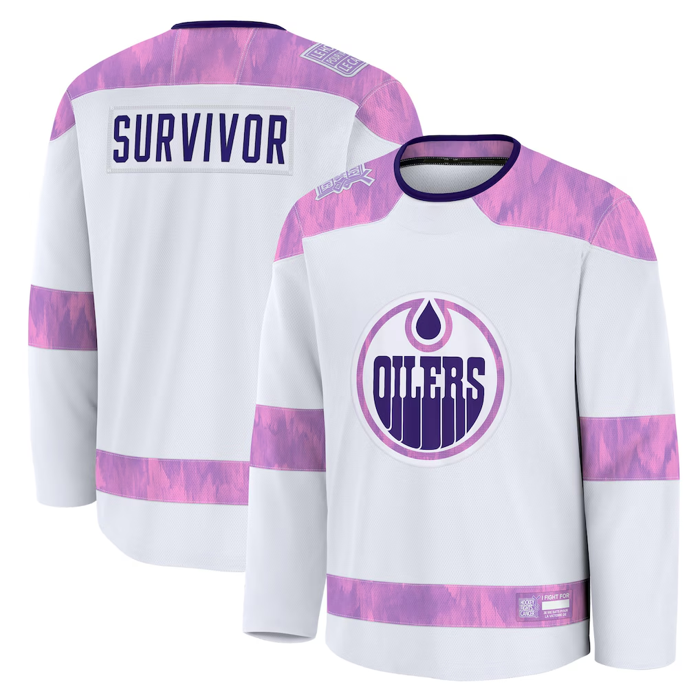Kooe E.Oilers White Hockey Fights Cancer Survivor Practice Jerseys