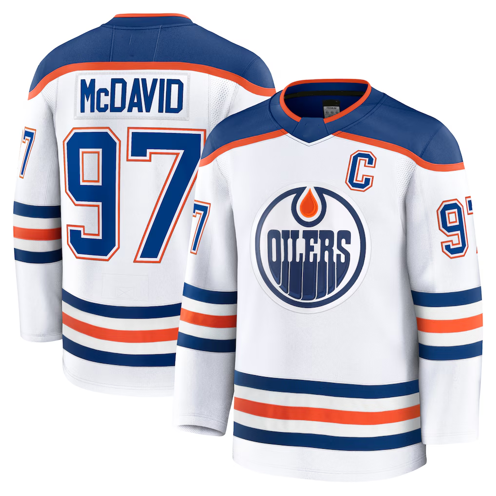 Kooe E.Oilers #97 Connor McDavid White Away Premium Jerseys