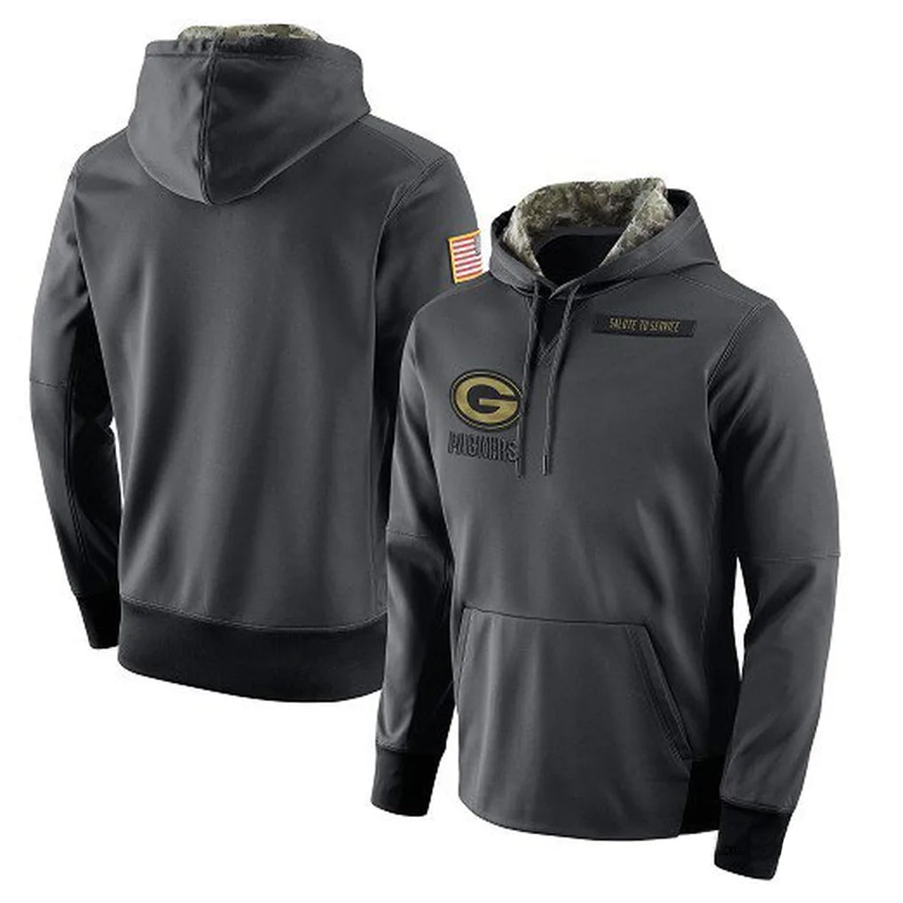 Kooe GB.Packers Anthracite Salute to Service Performance Hoodie Limited Game Blank Player Stitched Jerseys