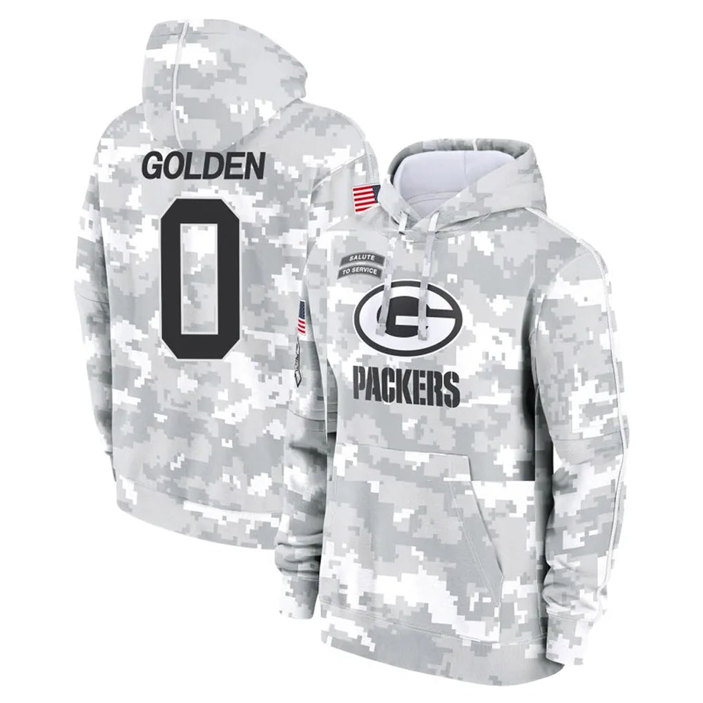 Kooe GB.Packers #0 Matthew Golden Player Arctic Camo Salute to Service Hoodies Limited Game Stitched Jerseys