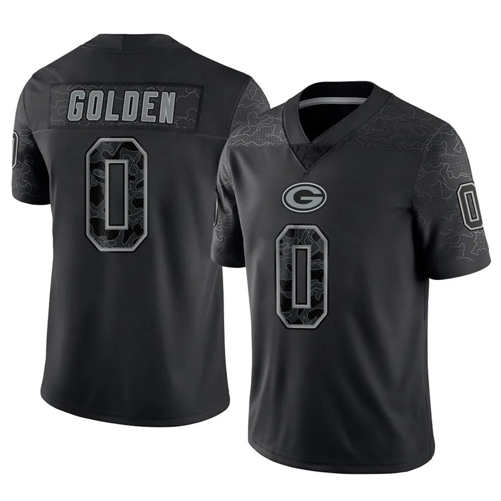Kooe GB.Packers #0 Matthew Golden Player Black Reflective Limited Home Game Stitched Jerseys