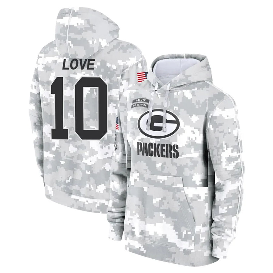 Kooe GB.Packers #10 Jordan Love Player Arctic Camo Salute To Service Hoodies Game Stitched Jerseys