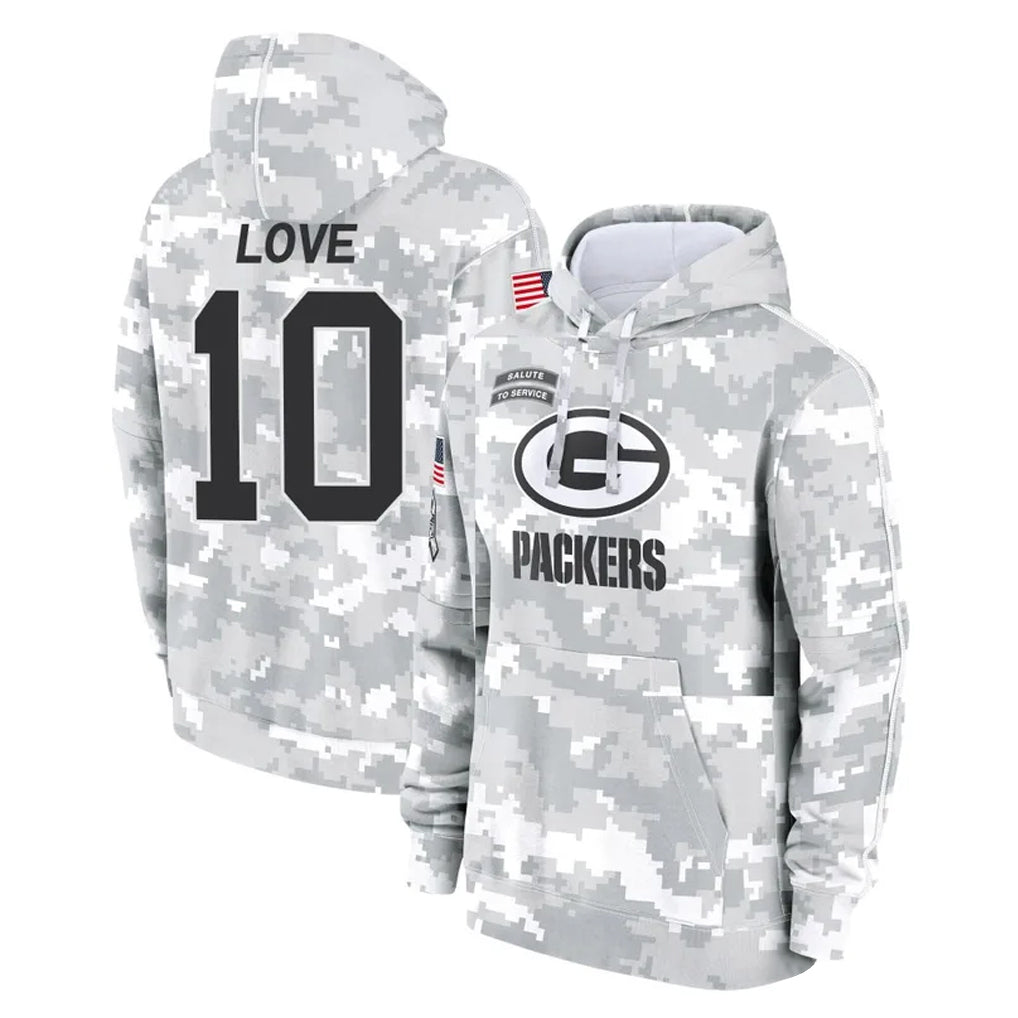 Kooe GB.Packers #10 Jordan Love Player Arctic Camo Salute to Service Hoodies Limited Game Stitched Jerseys