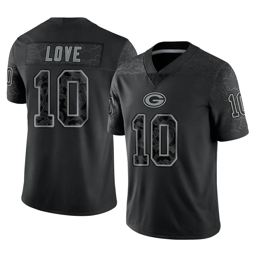 Kooe GB.Packers #10 Jordan Love Player Black Reflective Limited Home Game Stitched Jerseys