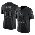 Kooe GB.Packers #10 Jordan Love Player Black Reflective Limited Home Game Stitched Jerseys
