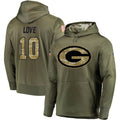 Kooe GB.Packers #10 Jordan Love Player Olive Salute to Service Pullover Hoodie Game Stitched Jerseys