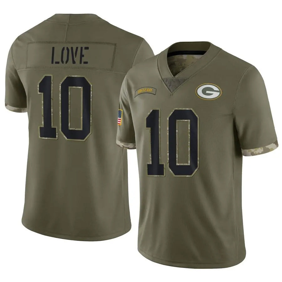Kooe GB.Packers #10 Jordan Love Player Salute To Service Olive Stitched Jerseys