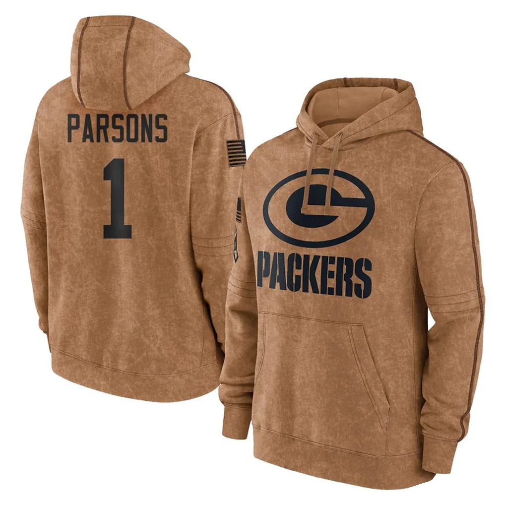Kooe GB.Packers #1 Micah Parsons Player Brown Salute to Service Hoodies Limited Game Stitched Jerseys