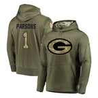 Kooe GB.Packers #1 Micah Parsons Player Olive Salute to Service Pullover Hoodies Home Game Stitched Jerseys