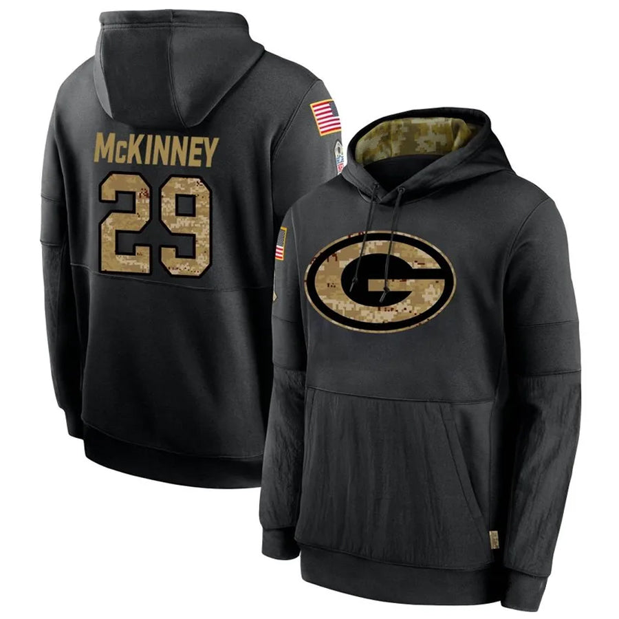 Kooe GB.Packers #29 Xavier McKinney Player Black Salute To Service Hoodies Game Stitched Jerseys