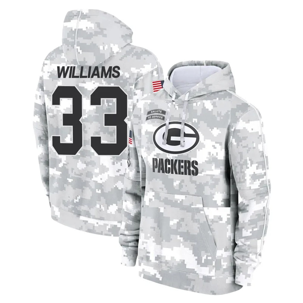 Kooe GB.Packers #33 Evan Williams Player Arctic Camo Salute to Service Hoodies Limited Game Stitched Jerseys