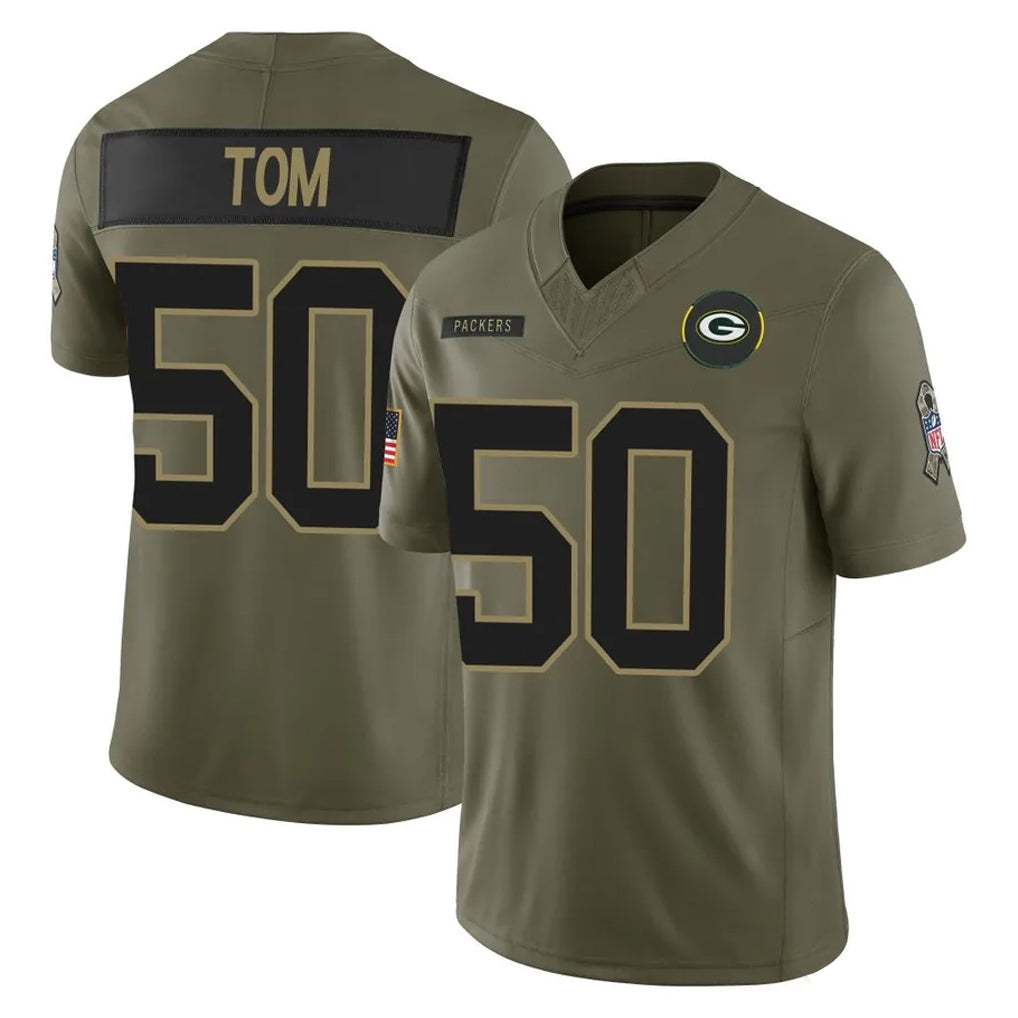 Kooe GB.Packers #50 Zach Tom Player Olive 2025 Salute To Service Limited Home Game Stitched Jerseys