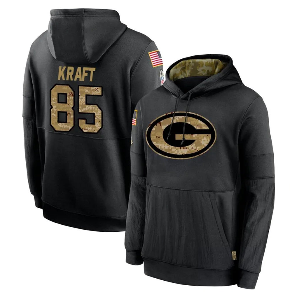 Kooe GB.Packers #85 Tucker Kraft Player Black Salute to Service Hoodies Limited Game Stitched Jerseys