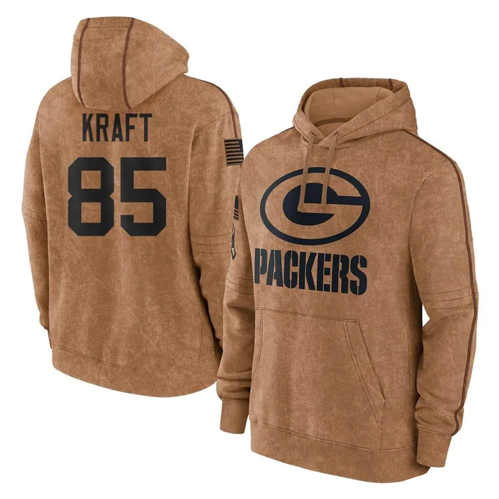 Kooe GB.Packers #85 Tucker Kraft Player Brown Salute to Service Hoodies Limited Game Stitched Jerseys