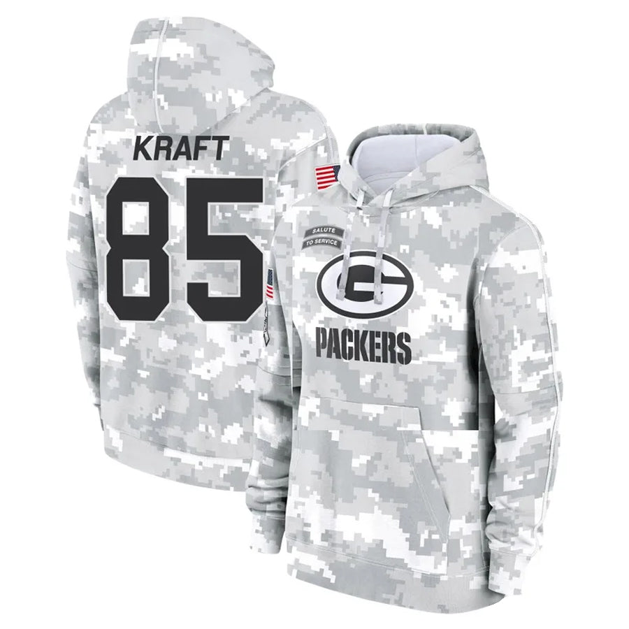 Kooe GB.Packers #85 Tucker Kraft Player Camo Salute To Service Hoodies Game Stitched Jerseys
