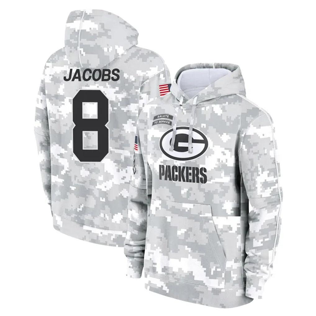 Kooe GB.Packers #8 Josh Jacobs Player Arctic Camo Salute to Service Hoodies Limited Game Stitched Jerseys