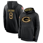 Kooe GB.Packers #8 Josh Jacobs Player Black Salute to Service Hoodies Limited Game Stitched Jerseys