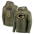 Kooe GB.Packers #8 Josh Jacobs Player Olive Salute to Service Pullover Hoodies Home Game Stitched Jerseys