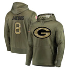 Kooe GB.Packers #8 Josh Jacobs Player Olive Salute to Service Pullover Hoodies Home Game Stitched Jerseys