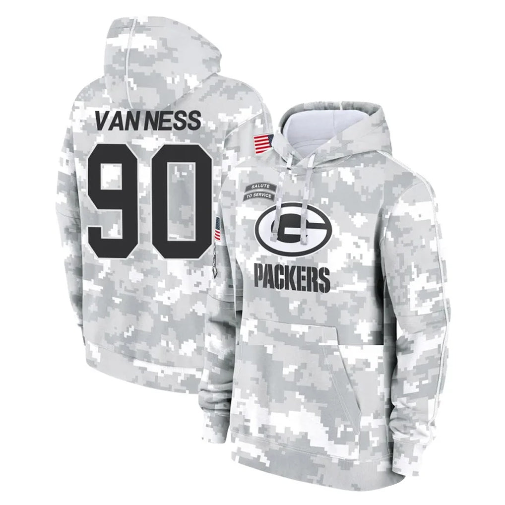 Kooe GB.Packers #90 Lukas Van Ness Player Arctic Camo Salute to Service Hoodies Limited Game Stitched Jerseys