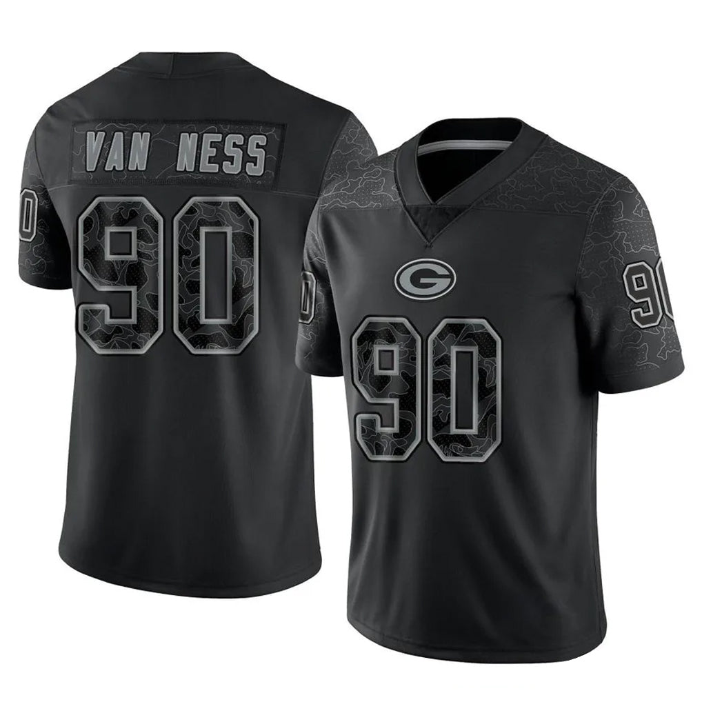 Kooe GB.Packers #90 Lukas Van Ness Player Black Reflective Limited Home Game Stitched Jerseys