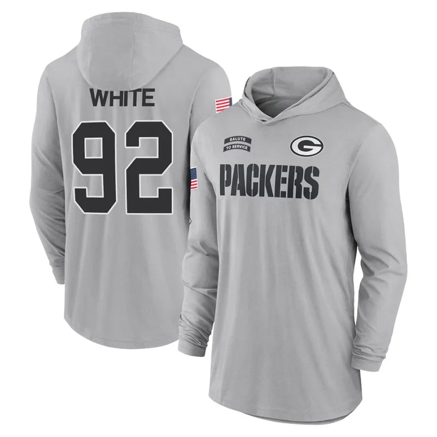 Kooe GB.Packers #92 Reggie White Player Gray Hoodies Game Stitched Jerseys