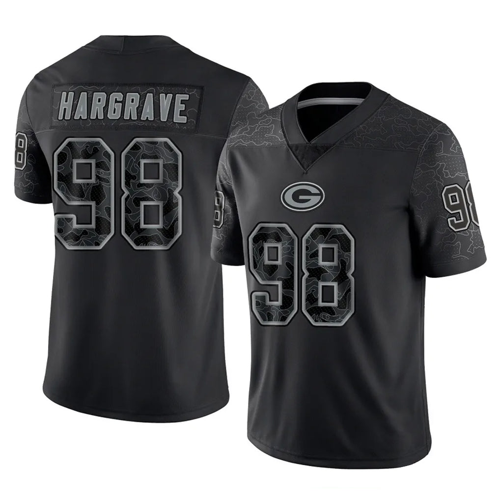 Kooe GB.Packers #98 Javon Hargrave Player Black Reflective Limited Home Game Stitched Jerseys