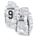 Kooe GB.Packers #9 Christian Watson Player Arctic Camo Salute to Service Hoodies Limited Game Stitched Jerseys