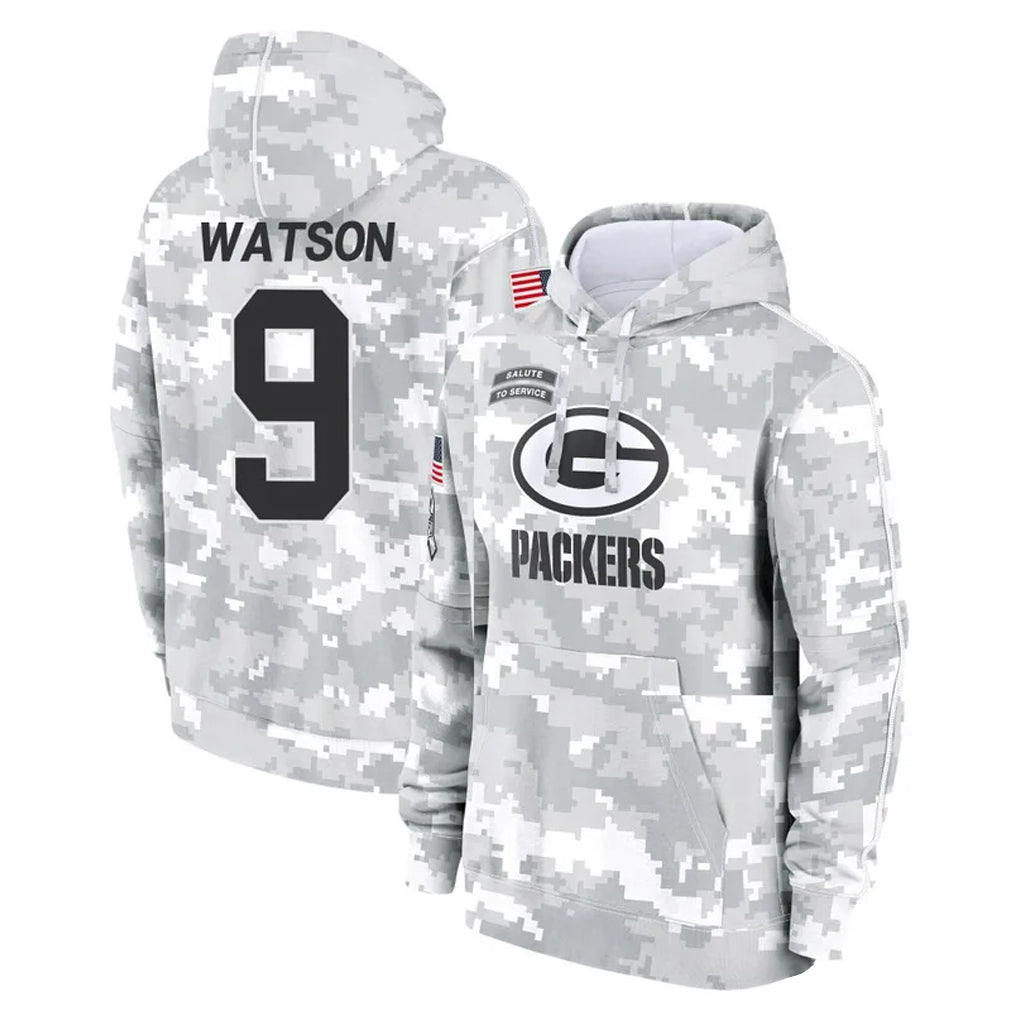 Kooe GB.Packers #9 Christian Watson Player Arctic Camo Salute to Service Hoodies Limited Game Stitched Jerseys