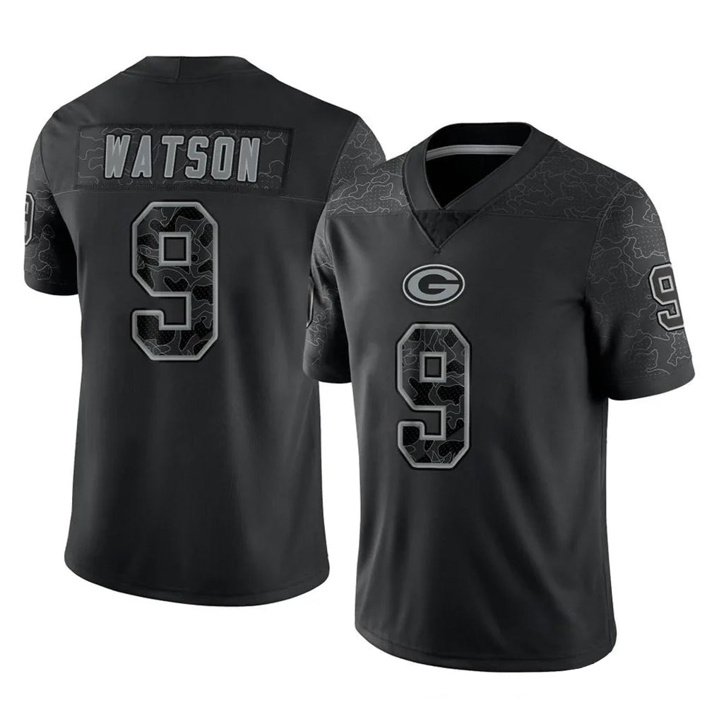 Kooe GB.Packers #9 Christian Watson Player Black Reflective Limited Home Game Stitched Jerseys