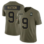 Kooe GB.Packers #9 Christian Watson Player Olive 2025 Salute To Service Limited Home Game Stitched Jerseys