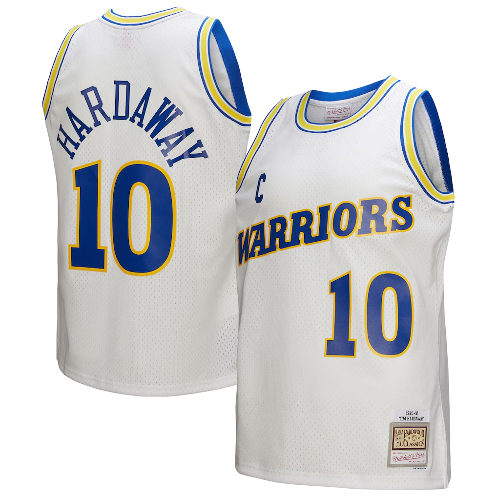 Kooe G.State Warriors #10 Tim Hardaway Mitchell & Ness White Hardwood Classics 199091 Swingman Jerseys