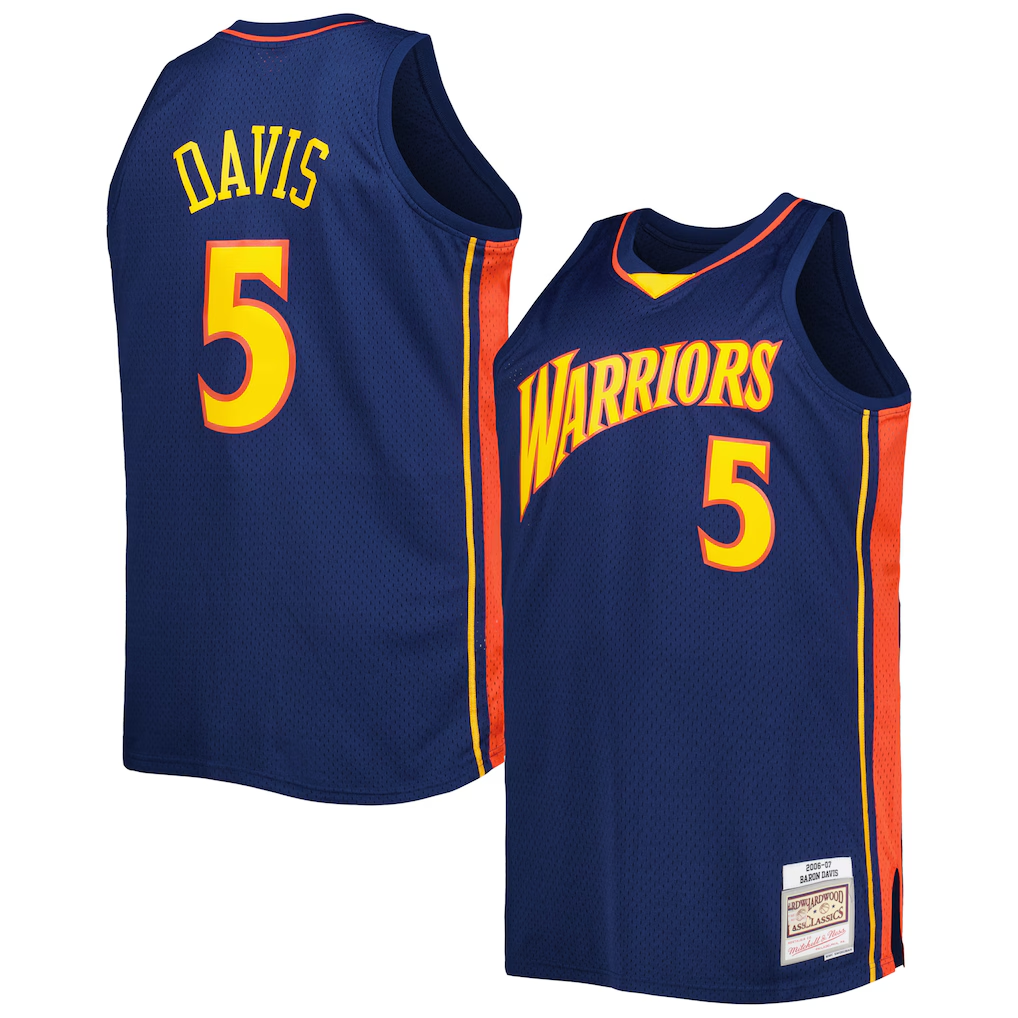 Kooe G.State Warriors #5 Baron Davis Mitchell & Ness Navy Big & Tall Hardwood Classics 200607 Swingman Jerseys