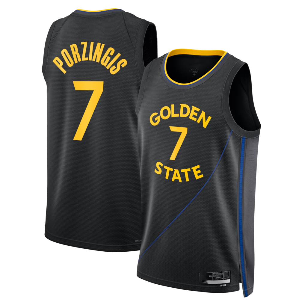 Kooe G.State Warriors #7 Kristaps Porzi??is Black Swingman Jerseys - Statement Edition