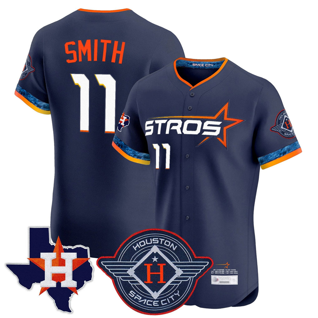 Kooe H.Astros #11 Cam Smith Player Navy City Connect Texas Patch Vapor Premier Limited Elite Home Stitched Jerseys