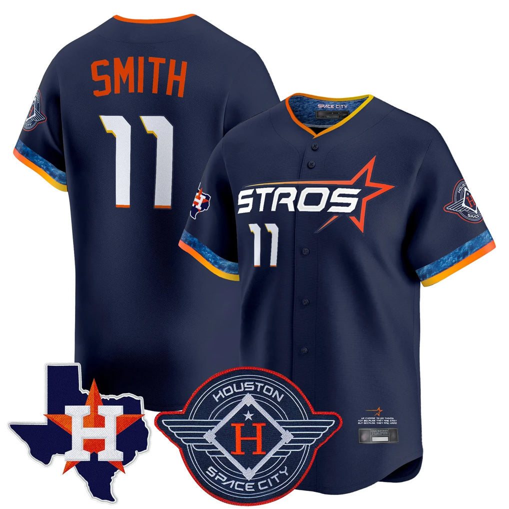 Kooe H.Astros #11 Cam Smith Player Navy City Connect Texas Patch Vapor Premier Limited Home Stitched Jerseys
