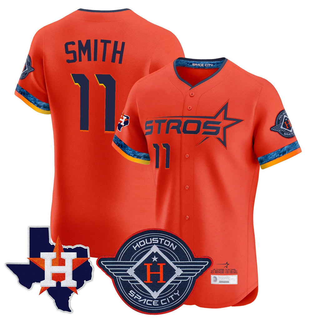 Kooe H.Astros #11 Cam Smith Player Orange City Connect Texas Patch Vapor Premier Limited Elite Home Stitched Jerseys