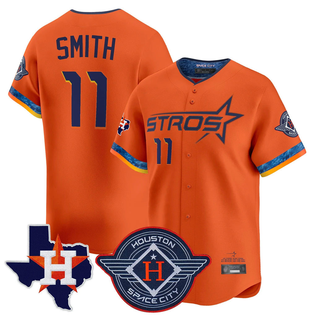 Kooe H.Astros #11 Cam Smith Player Orange City Connect Texas Patch Vapor Premier Limited Home Stitched Jerseys
