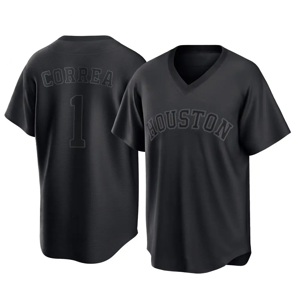 Kooe H.Astros #1 Carlos Correa Player Black Fashion T-shirt Home Game Stitched Jerseys
