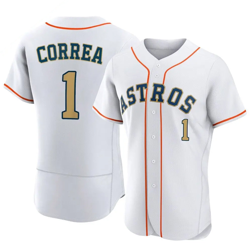 Kooe H.Astros #1 Carlos Correa Player Gold Collection Game Home Stitched Jerseys