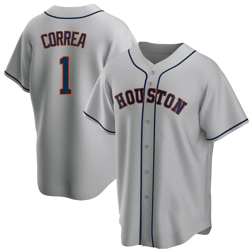 Kooe H.Astros #1 Carlos Correa Player Gray Home Game Stitched Jerseys