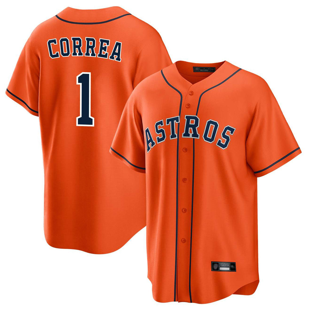 Kooe H.Astros #1 Carlos Correa Player Orange Home Game Stitched Jerseys