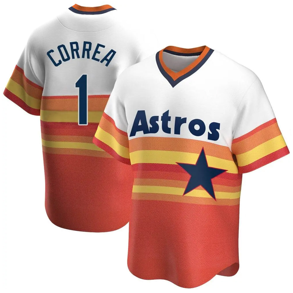 Kooe H.Astros #1 Carlos Correa Player Rainbow Cooperstown Collection T-shirt Stitched Jerseys