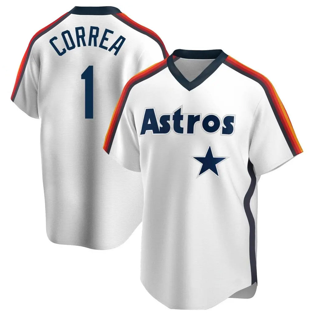 Kooe H.Astros #1 Carlos Correa Player White Cooperstown Collection T-shirt Stitched Jerseys